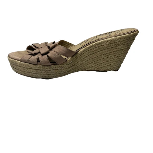 Libby Edelman Vixon Espadrille Sandals Womens Nude Beige Wedge Bow Slide Size 9M