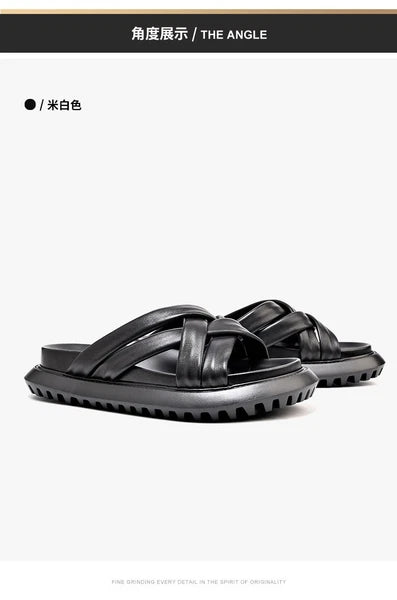Roman Style Mens Open Toe Real Leather Cowhide Sandals Slippers Shoes Summer New