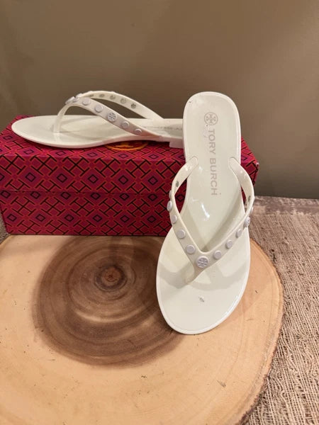 Tory Burch Studded Jelly Flip Flop Thong Sandal Ivory 8 $148 New In Box