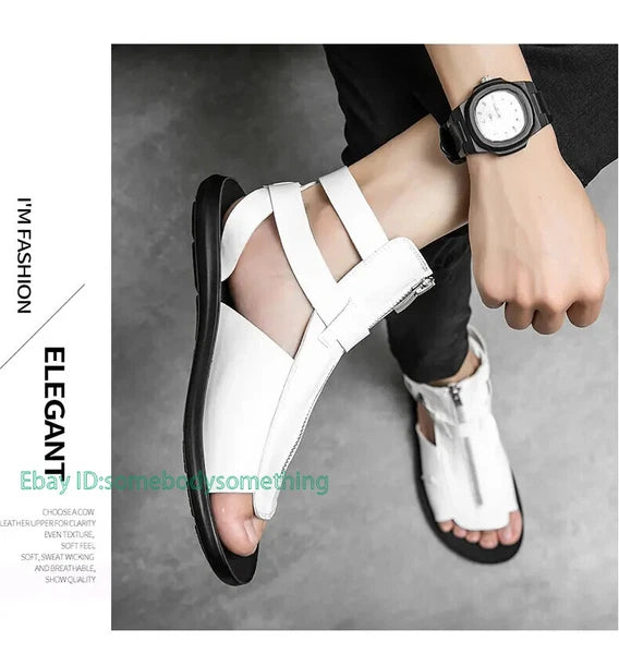38-45 Mens Slingback Open Toe Buckle Sandals Flats Summer Roman Style PU Leather