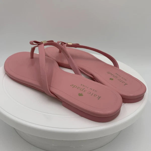 Kate  Spade Tatum New York Pink Leather Bow-Thong Sandals Spade Charm Size 9B