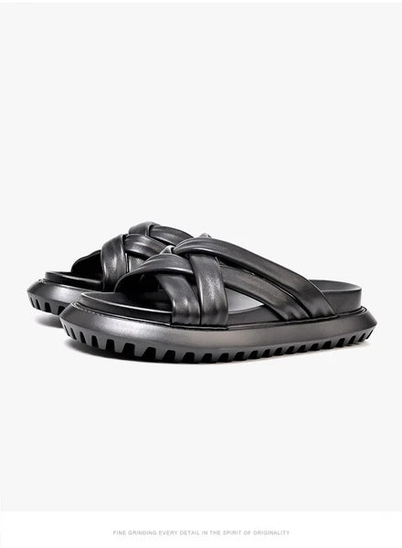 Roman Style Mens Open Toe Real Leather Cowhide Sandals Slippers Shoes Summer New
