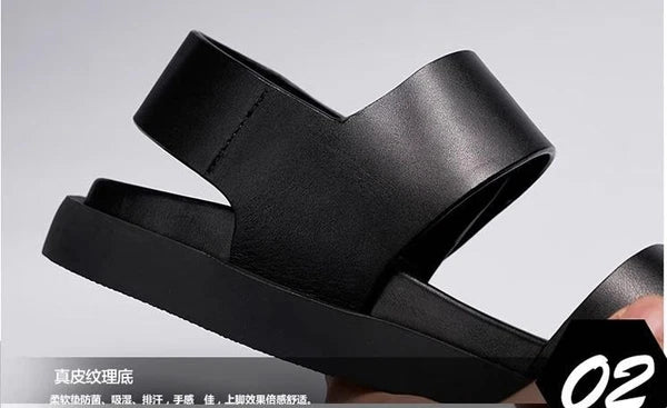 Mens Real Leather Gladiator Sandals Open Toe Beach Shoes Non-slip Flats Summer