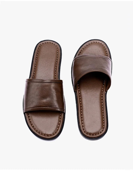 Roman Style Mens Open Toe Sandal Slippers Real Leather Flat Shoes Summer Outdoor