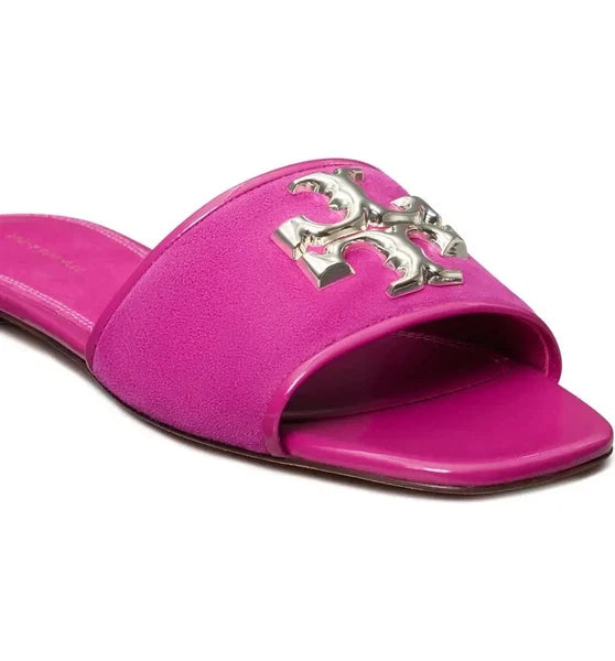 NIB Tory Burch Eleanor Slide Leather Sandal Fuchsia Pink US 9 AUTHENTIC