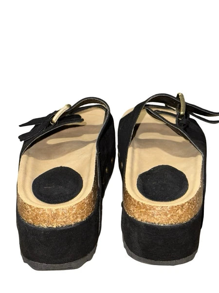 JF Black Platform Large Buckle Sandals Women’s Sz 7 Black Y2K Just Fab Chunky