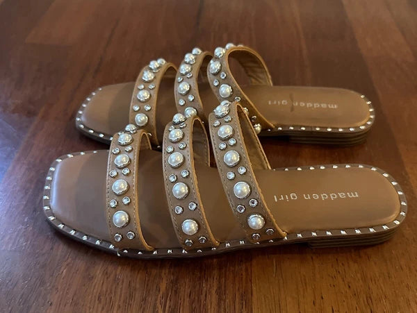 Steve Madden G-Heave Pearl Gem Slide Sandals Size 6 Medium (B,M) Faux Leather