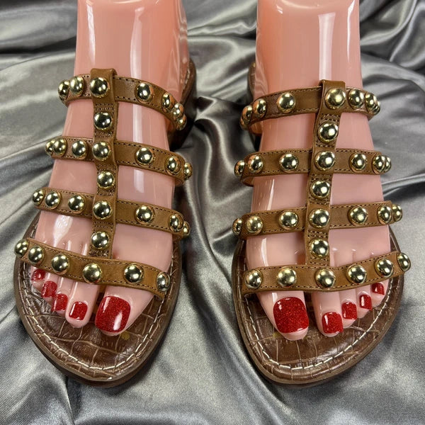 Sam Edelman Juniper Sandals Womens 5.5 Brown Studded Heeled Slide Gladiator BOHO