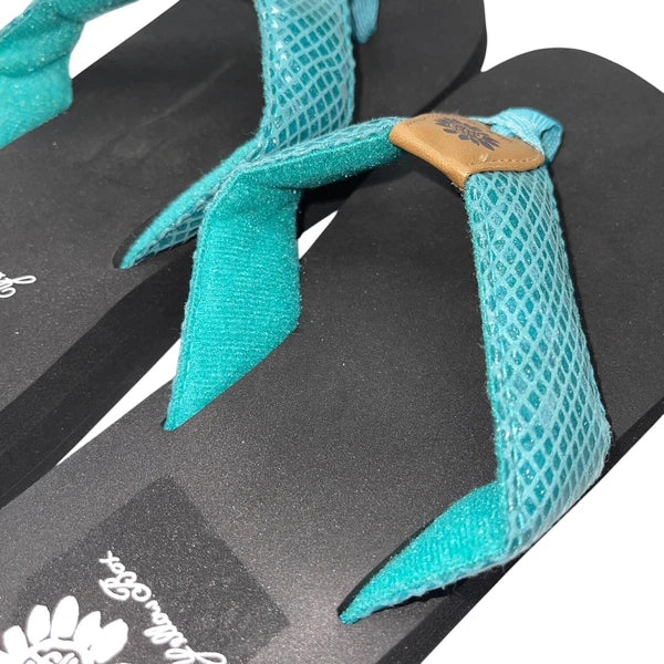 Yellow Box Flip Flops Teal Shiny Snakeskin Embossed Shimmer Wedge Sandal Faya