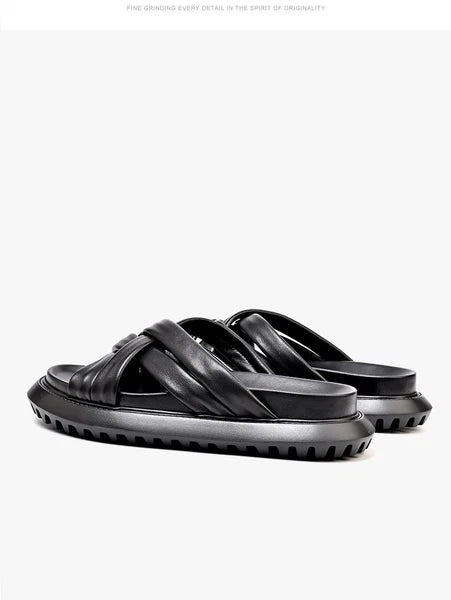 Roman Style Mens Open Toe Real Leather Cowhide Sandals Slippers Shoes Summer New