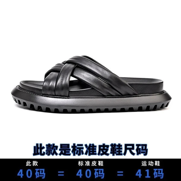 Roman Style Mens Open Toe Real Leather Cowhide Sandals Slippers Shoes Summer New