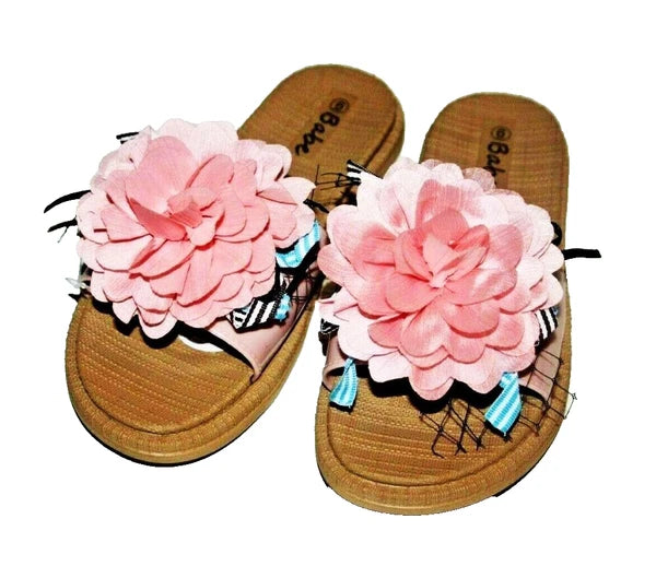 ! BABE Women's Slide Sandals Pink Flower Ribbon Tropical Flip-Flop Sz 6 NWT New