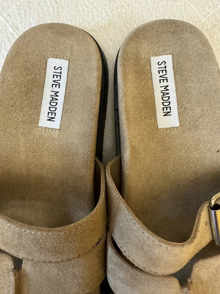 Steve Madden Mayven Suede Slide Sandals Taupe SIze 10