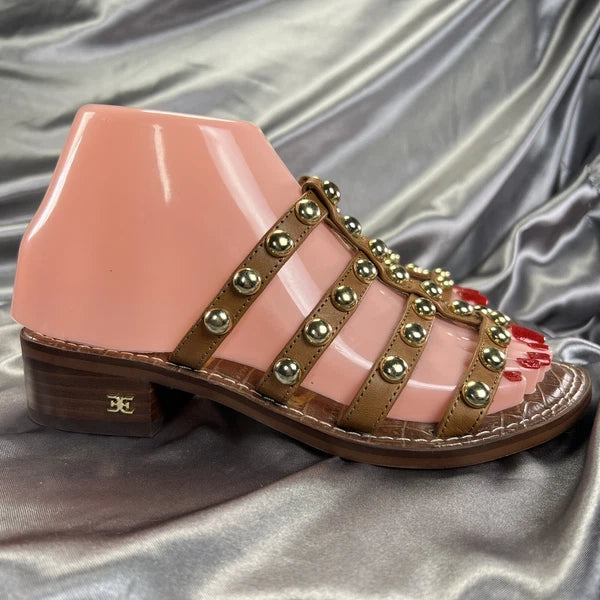 Sam Edelman Juniper Sandals Womens 5.5 Brown Studded Heeled Slide Gladiator BOHO