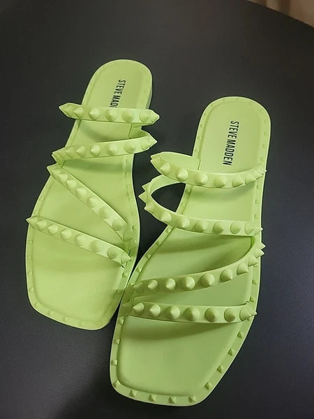 STEVE MADDEN Skyler-j Studded Neon Jelly Slide Sandals Flip Flops Women's Size 8