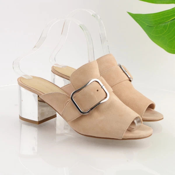 Marc Fisher Women's Rima Sandal Size 6 Block Heel Mule Slide Tan Blush Suede