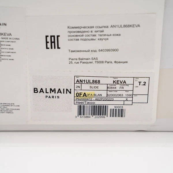 size 38-39 Balmain White Ari Women Rubber Slip On Slides Sandal Embossed Logo