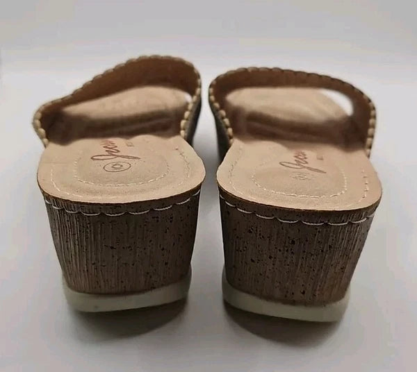 Jeossy Cork Wedge Slides Sandals Beige Women Sz 6 Etherial Soft Girl #163