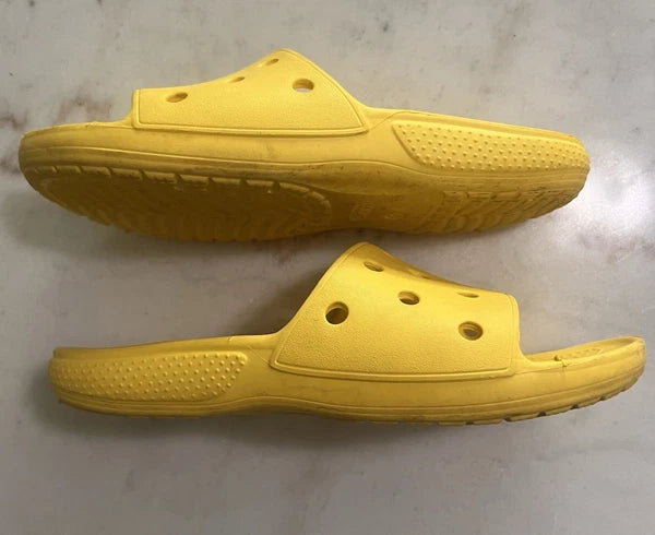 UsedVeryGood_Crocs Unisex Classic Two-Strap Slide Sandals_Yellow_Sz7Women/5 Men