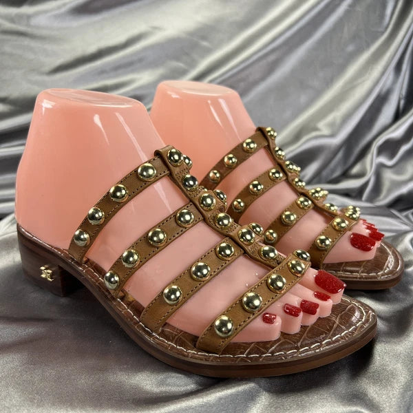 Sam Edelman Juniper Sandals Womens 5.5 Brown Studded Heeled Slide Gladiator BOHO