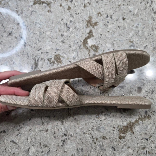 Olivia Jaymes Women's Nessa Raffia Suede Slides Sandals Beige Size 10 New
