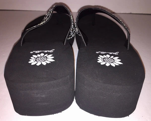 Yellow Box Flip Flops Sandals Women's Touch Wedge Pearl Jeweled Blue Black NWT