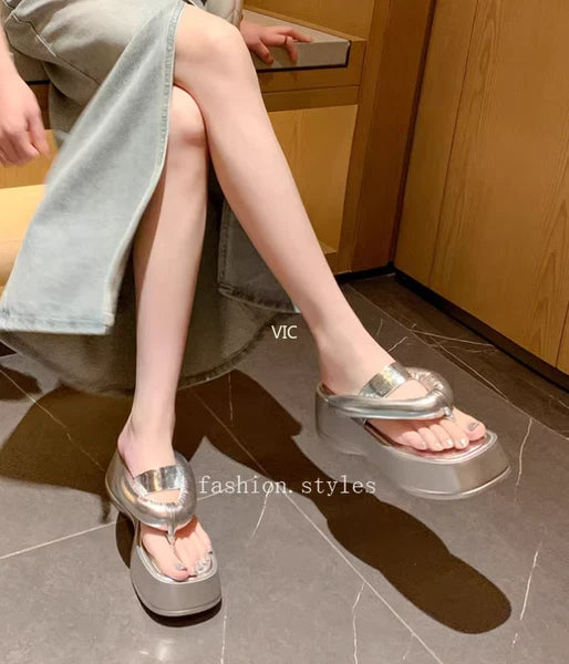 Women's Platform Leather Wedge High Heel Loafer Slipper Shoes Flip-flops Sandals