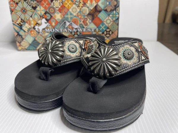 Montana West Womens 8 Sandals Western Style Platform Flip Flops Concho