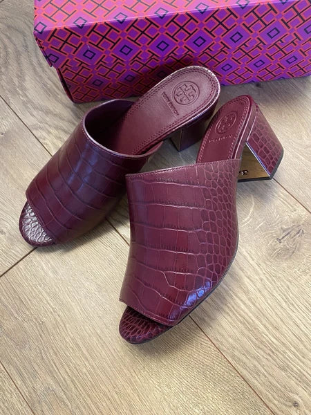 TORY BURCH MARTINE  croco emboss slide sandal Burgundy Claret 7.5 C MSRP $406