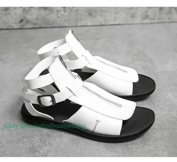 38-45 Mens Slingback Open Toe Buckle Sandals Flats Summer Roman Style PU Leather