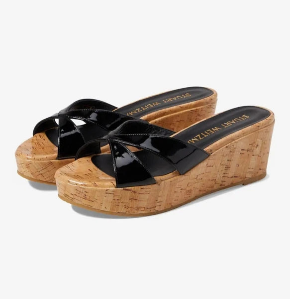 Stuart Weitzman CARMEN Platform Wedge Slide Sandal Patent Leather $395 SZ 7.5