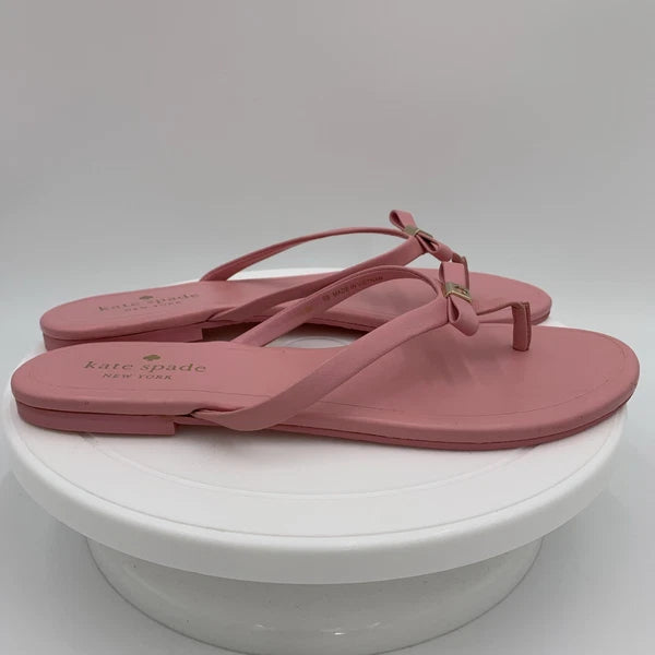 Kate  Spade Tatum New York Pink Leather Bow-Thong Sandals Spade Charm Size 9B