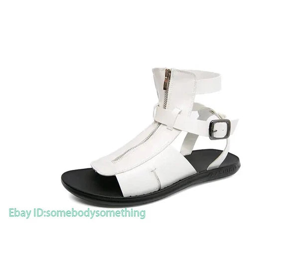 38-45 Mens Slingback Open Toe Buckle Sandals Flats Summer Roman Style PU Leather