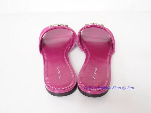 NIB Tory Burch Eleanor Slide Leather Sandal Fuchsia Pink US 9 AUTHENTIC