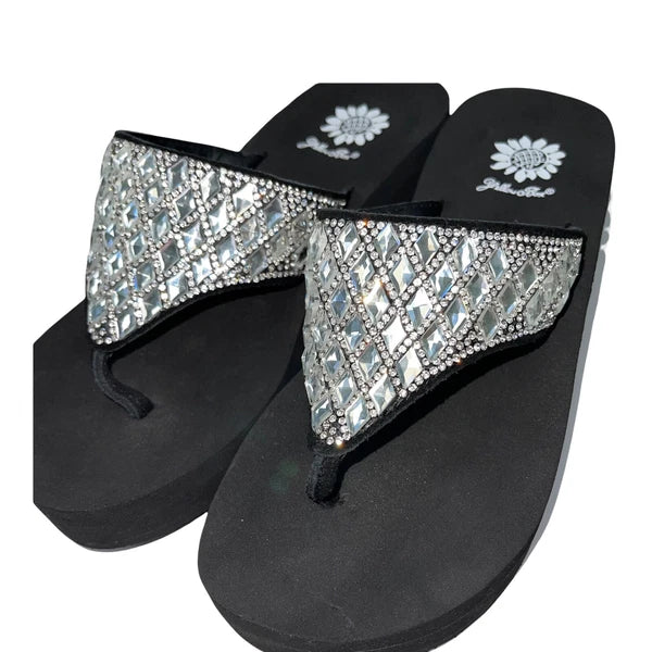 Yellow Box Flip Flops Harlequin Rhinestone Sparkle Wedge Sandals Womens Padmell