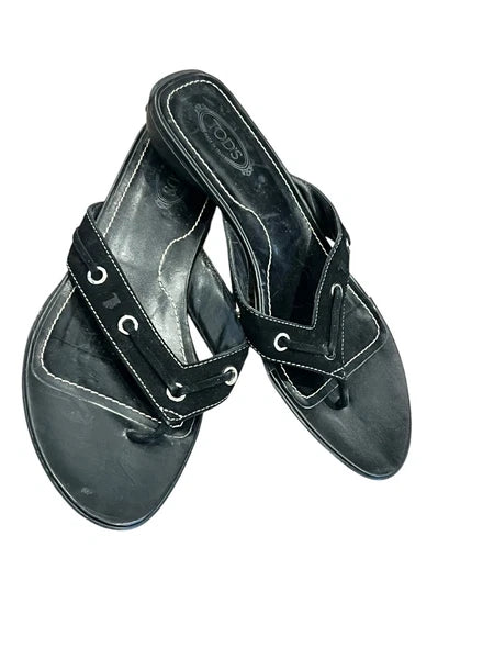 WOMEN'S TOD'S BLACK SUEDE THONGS FLIP FLOP SLIP ON SLIDES SANDALS GROMMET 8