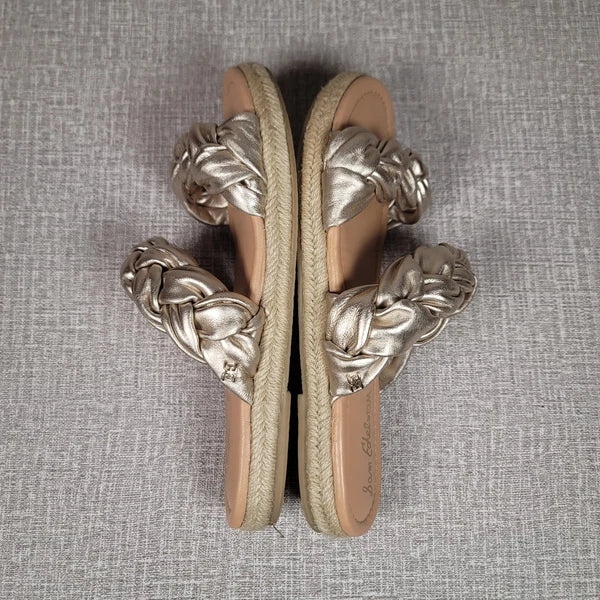 Sam Edelman Noreene Braided Leather Slide Gold Sandals Women's 9.5 Shoes