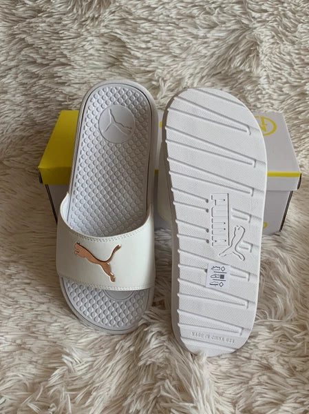 Women’s Slides Size 8 PUMA Cool Cat Sport Style: 371016 17 White Glow/Gold Rose