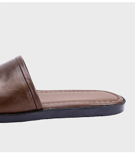 Roman Style Mens Open Toe Sandal Slippers Real Leather Flat Shoes Summer Outdoor