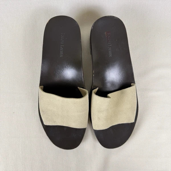 Ralph Lauren Beige Wood Block Heel Sandals Women's 8.5