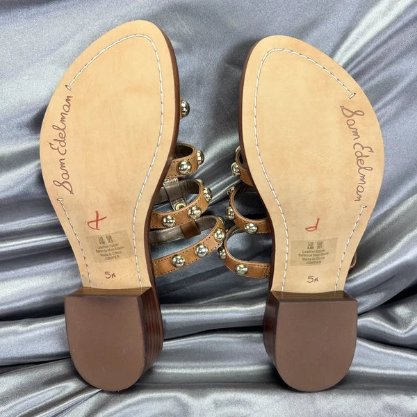 Sam Edelman Juniper Sandals Womens 5.5 Brown Studded Heeled Slide Gladiator BOHO