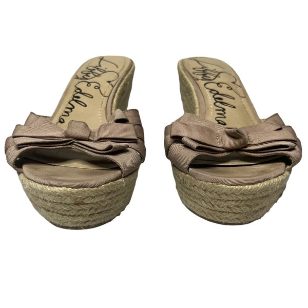 Libby Edelman Vixon Espadrille Sandals Womens Nude Beige Wedge Bow Slide Size 9M