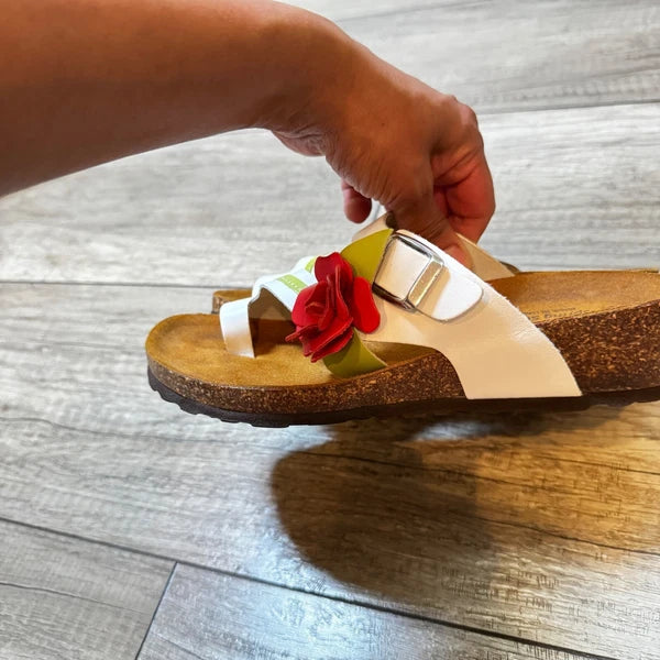 Spring Step Sandals Slides Leather Flower Accent Comfort Casual White 37
