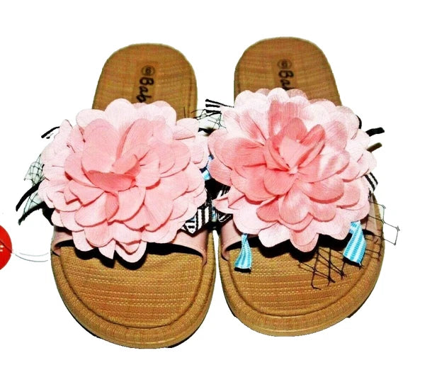 ! BABE Women's Slide Sandals Pink Flower Ribbon Tropical Flip-Flop Sz 6 NWT New