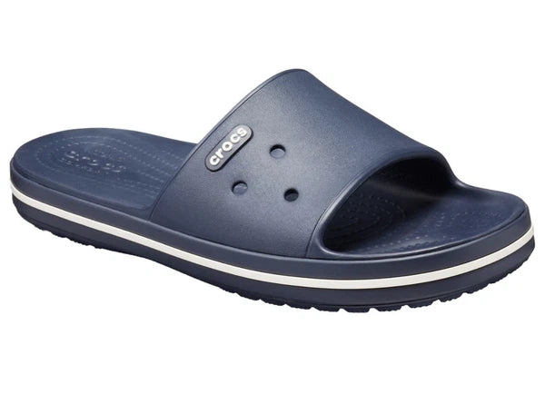 NEW CROCS WOMEN 7 CROCBAND III SLIDE. NAVY / WHITE. STYLE 205733
