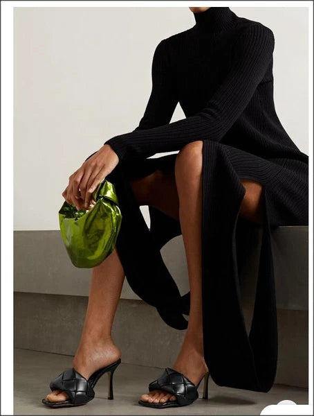 $1500 Bottega Veneta Lido Mule Slide Sandal Intrecciato Black Leather 90 Heel 38