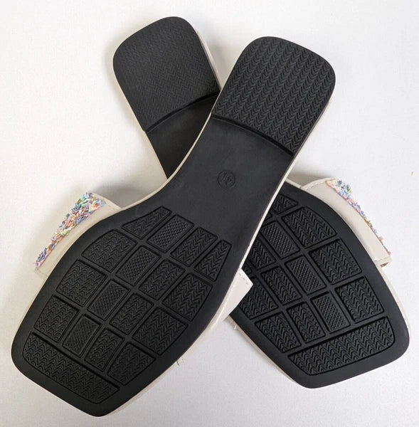 Womens 9.5 Iridescent Bling Rainbow Glitter Sequin Slip On Sandal Slides