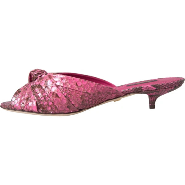 DOLCE & GABBANA Shoes Pink Python Leather Kitten Heels Slides EU37.5/US7 1200usd