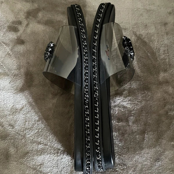 Resort Wear Slip On Vacay Beach Karl Lagerfeld Paris Sandal 9.5 Black Clear Top