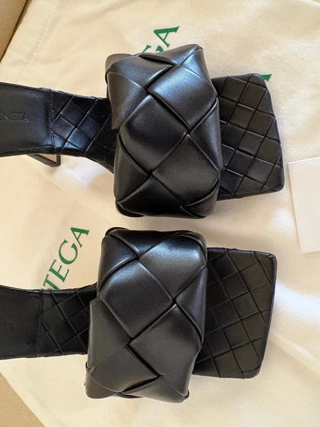 $1500 Bottega Veneta Lido Mule Slide Sandal Intrecciato Black Leather 90 Heel 38